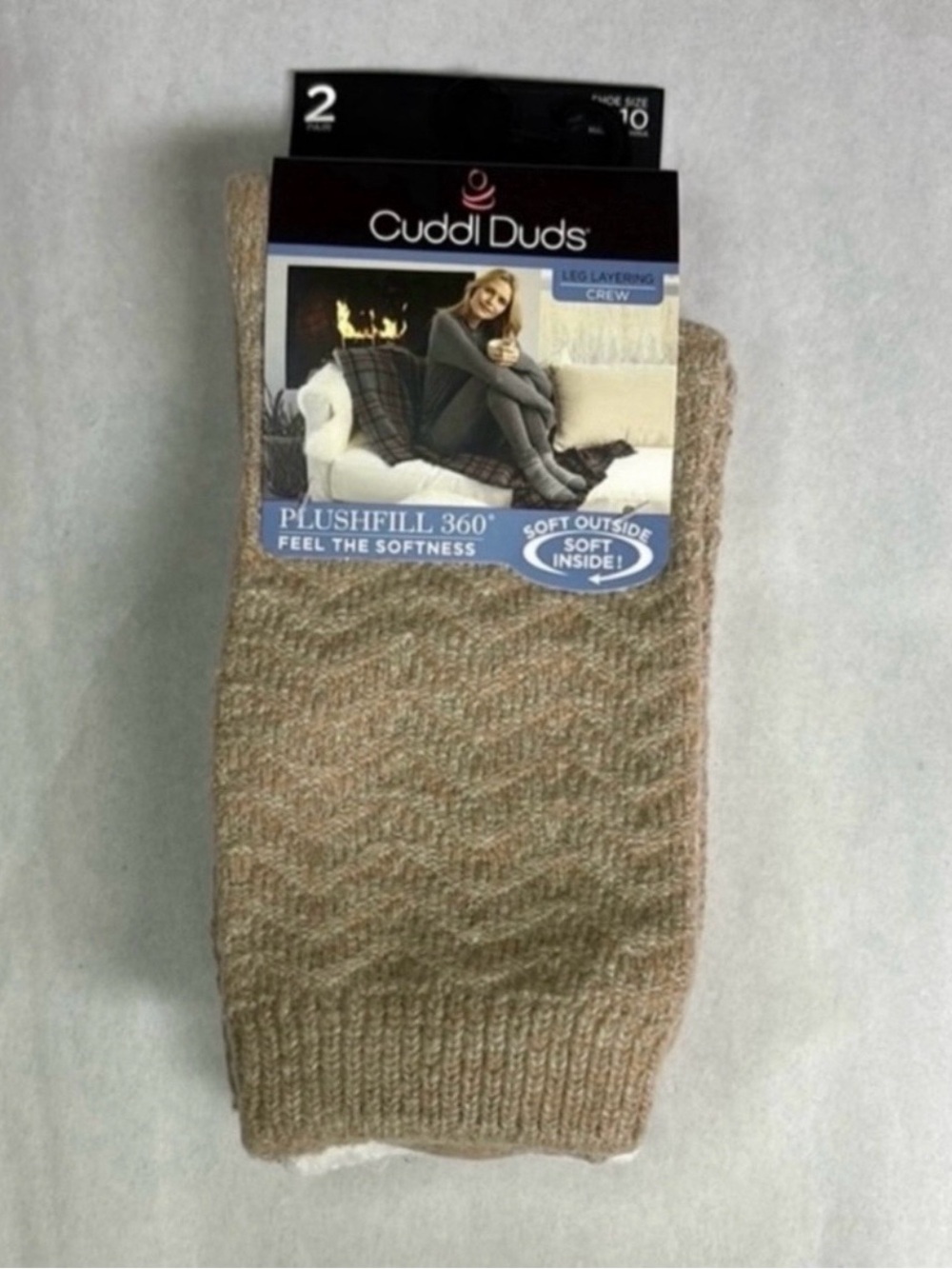New Cuddl Duds Socks Women’s 2 Pair Tan & Ivory Soft Leg Layering Crew Casual
